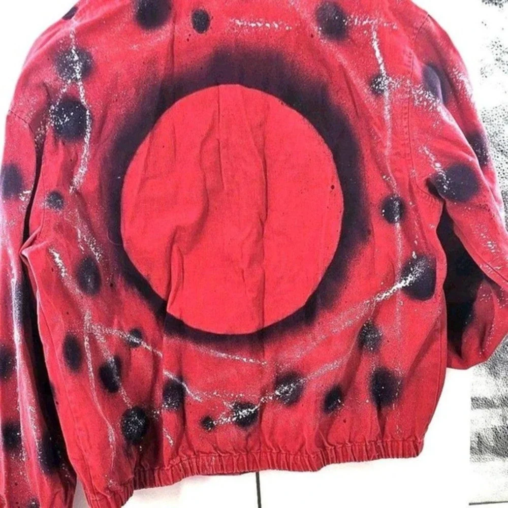 Vtg 90s Polo Ralph Lauren Red Grafitti Polka Dot Upcycled Jacket Med Made in USA